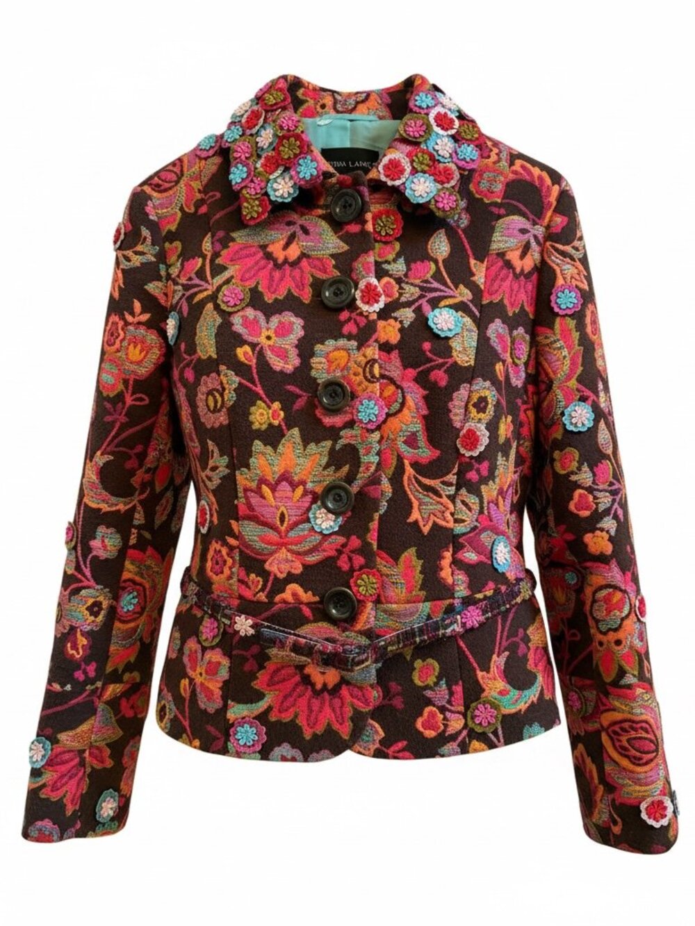 Rena Lange Floral Tapestry Blazer 3D Flower Applique Jacket Size 12